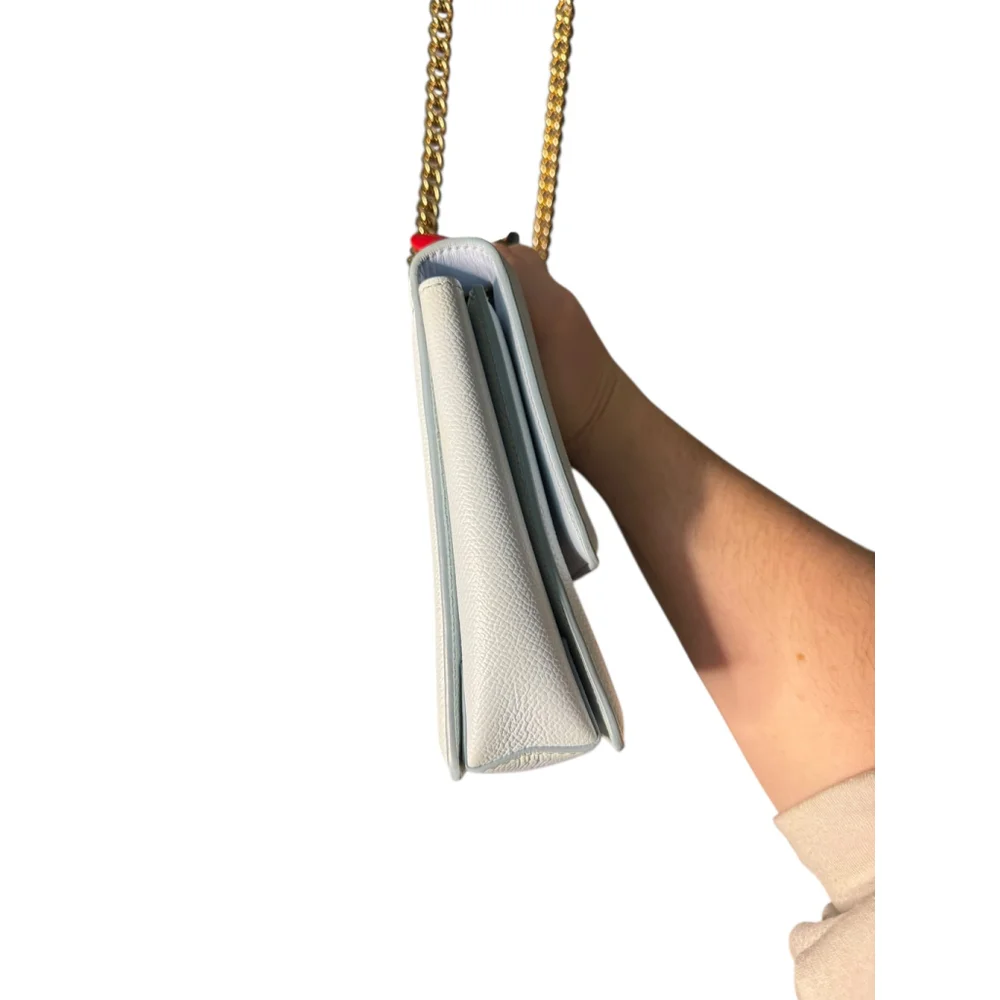 Salvatore Ferragamo Ginny Vara Bow Embossed Pale Blue Pebble Calfskin Flap Bag - Picture 6 of 15